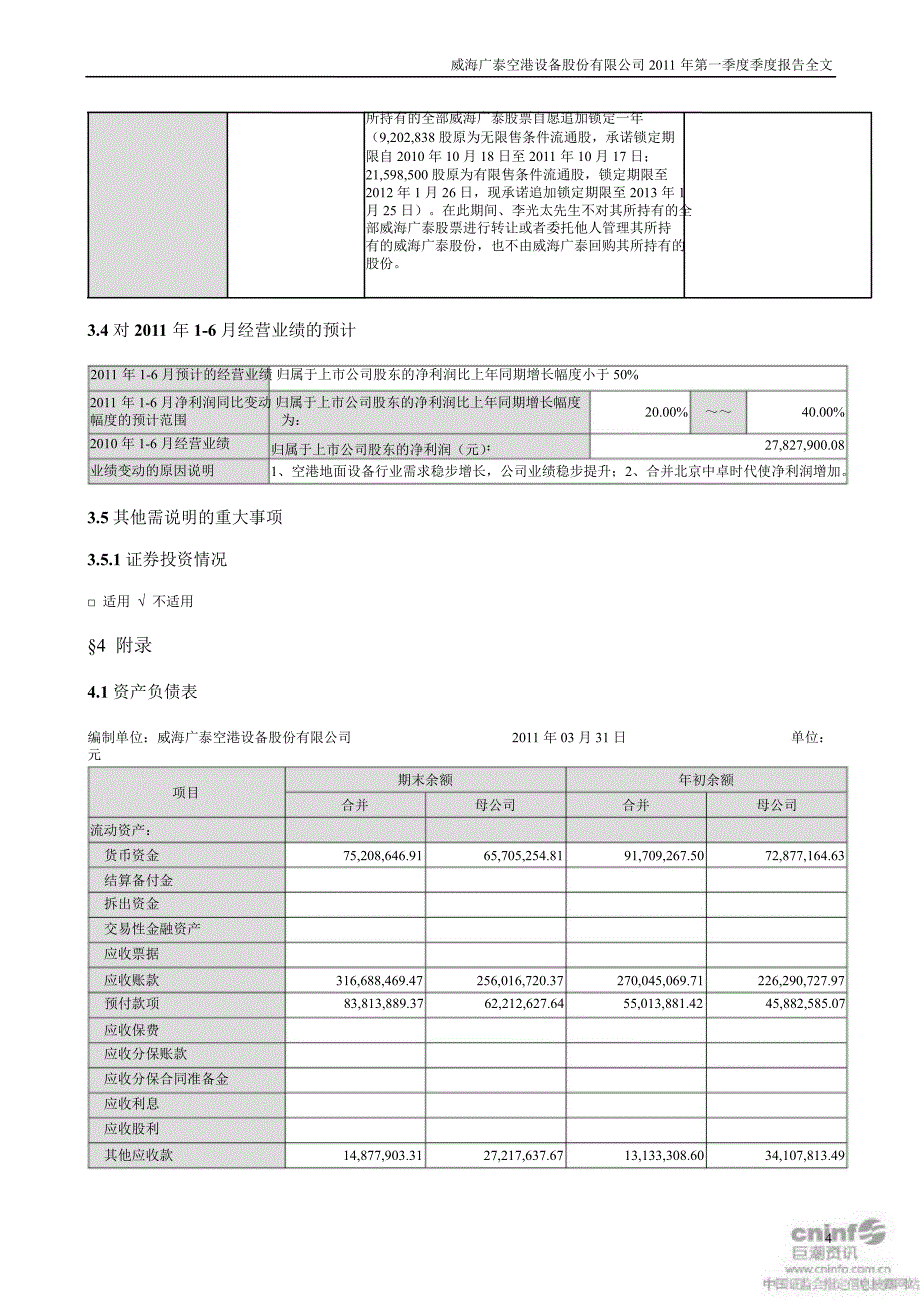 威海广泰：第一季度报告全文_第4页