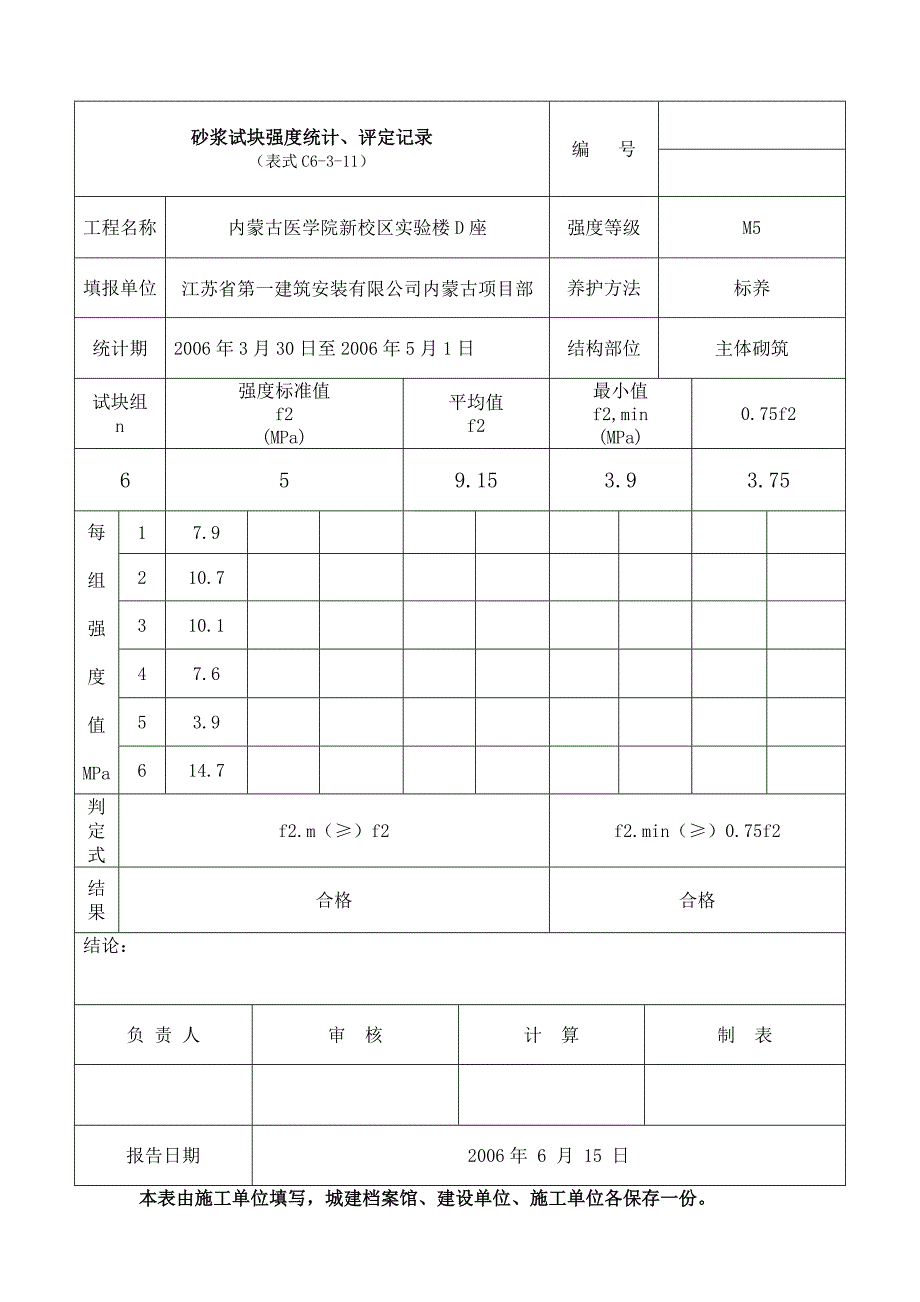 M5砂浆强度评定表.doc_第1页