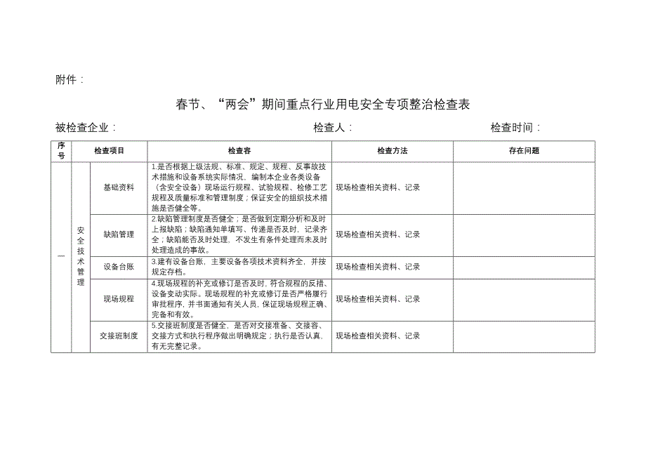 用电安全专项整治工作表_第1页