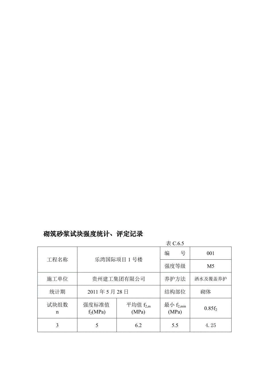 砌筑砂浆试块强度统计[整理]_第1页