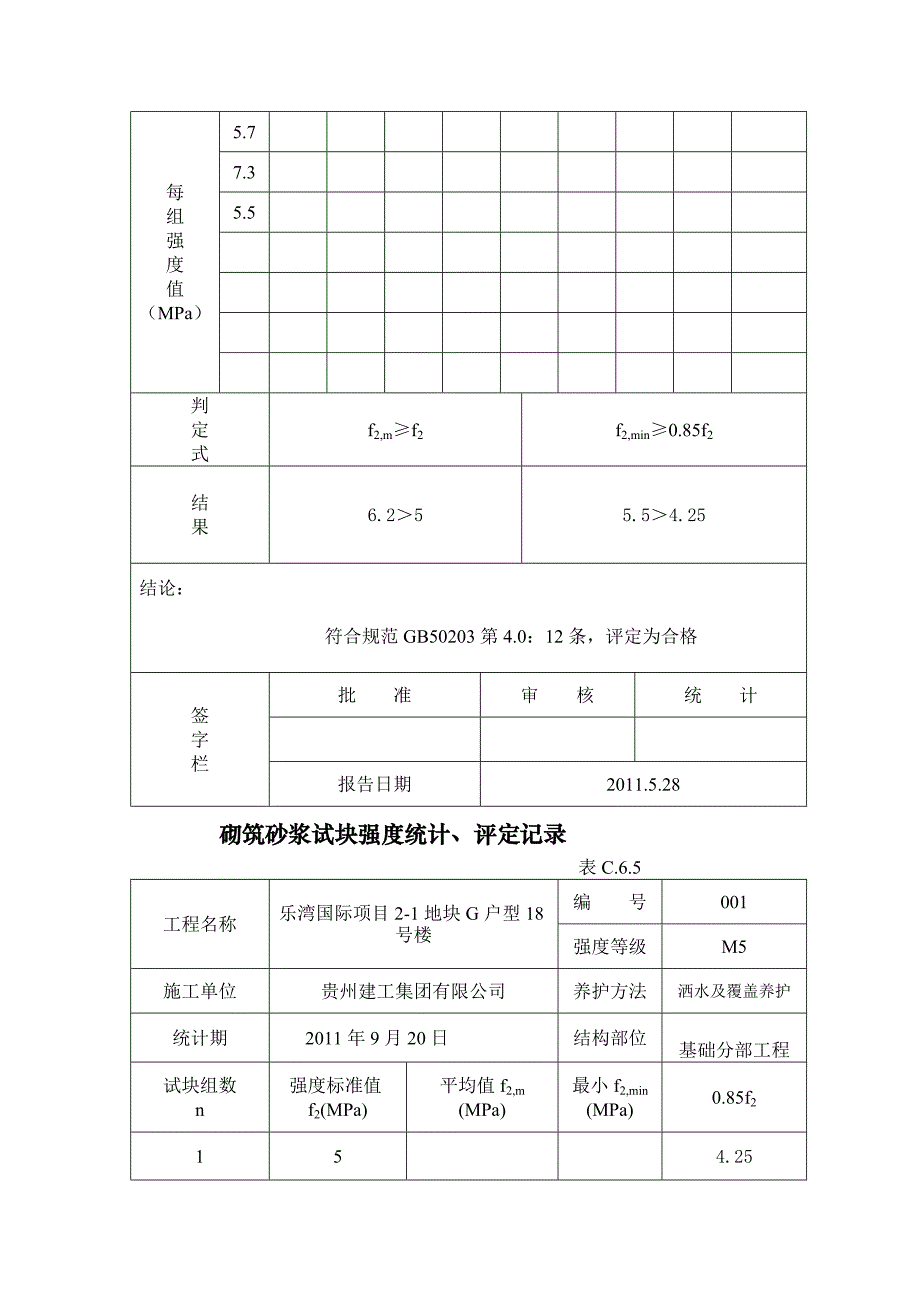 砌筑砂浆试块强度统计[整理]_第2页