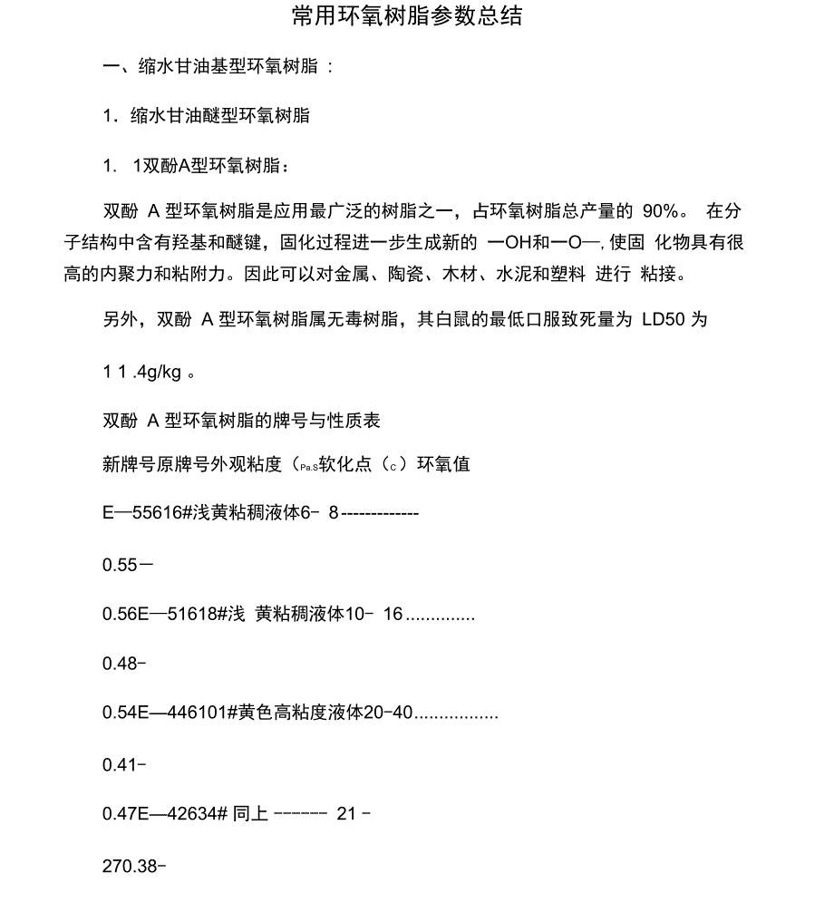 常用环氧树脂参数总结_第1页
