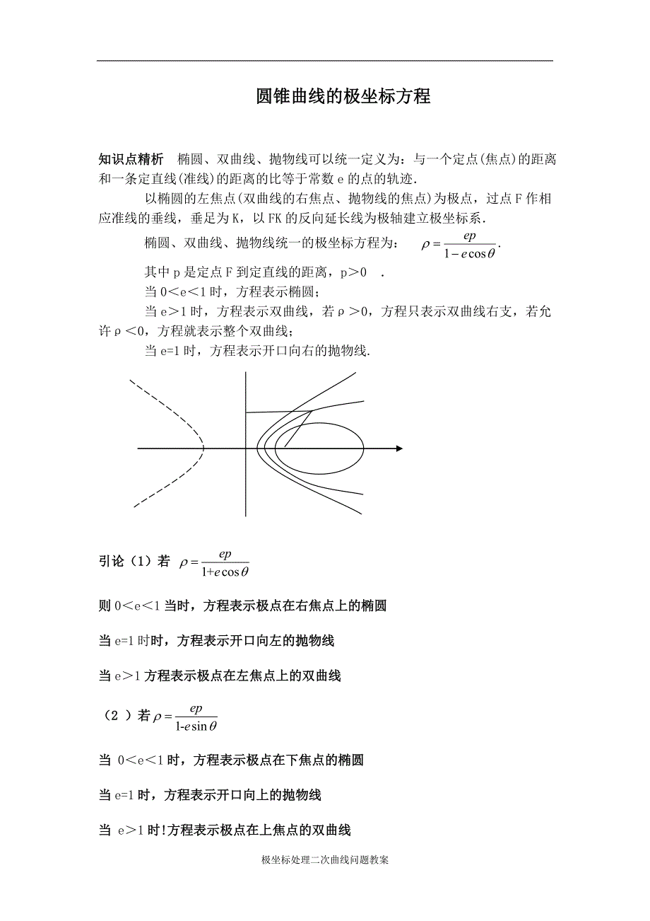 圆锥曲线的极坐标方程、焦半径公式、焦点弦公式_第1页