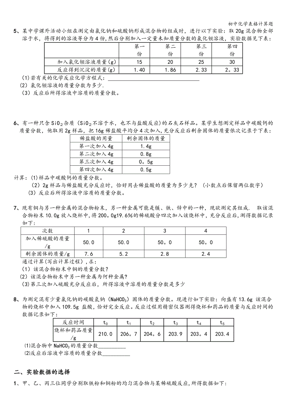 初中化学表格计算题_第2页