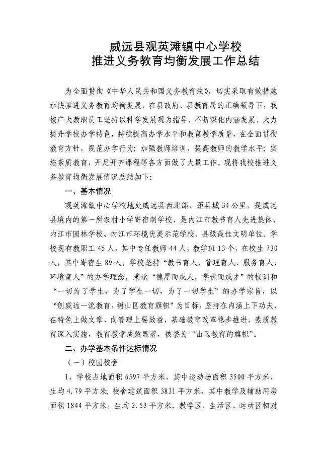 推进义务教育均衡发展工作总结