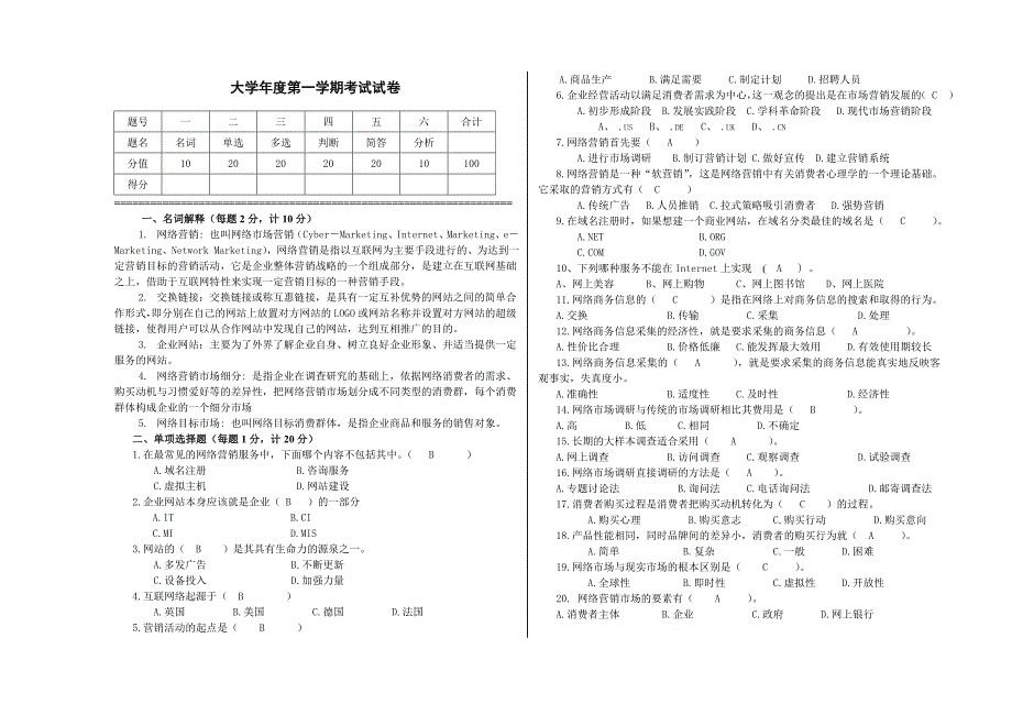 大学网络营销试题以及答案.doc_第1页