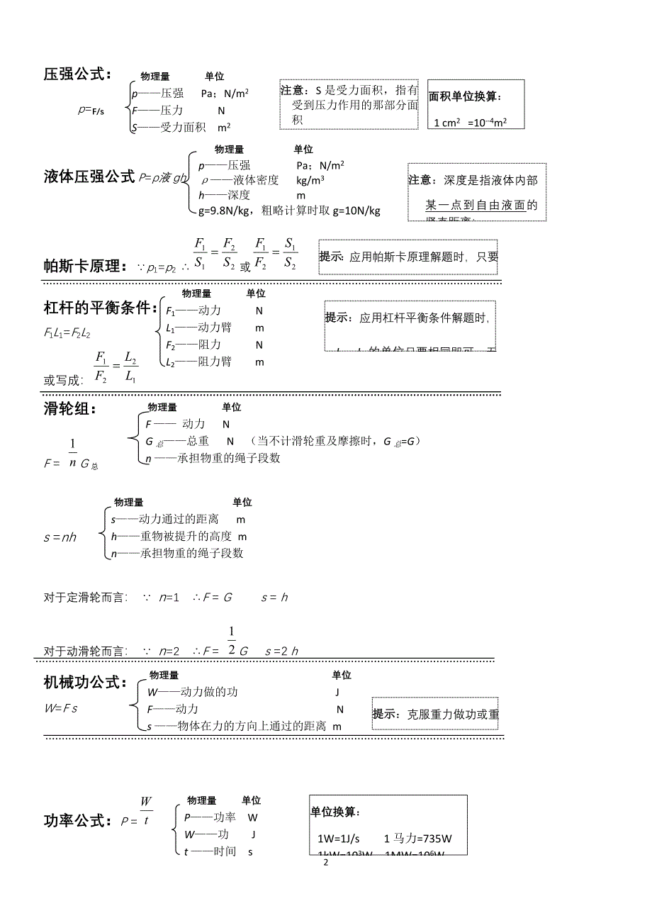 八年级全册物理计算公式_第2页