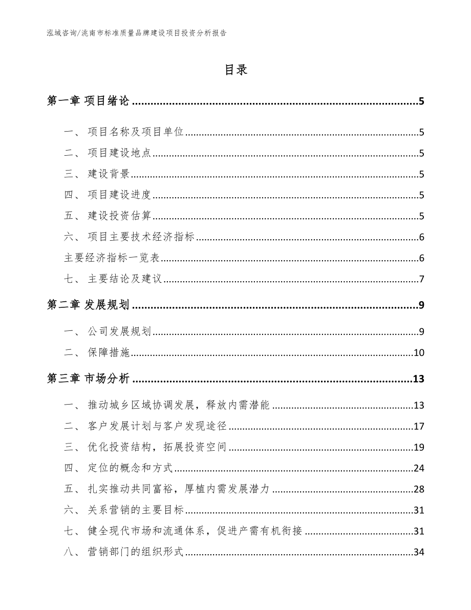 洮南市标准质量品牌建设项目投资分析报告（参考范文）_第1页