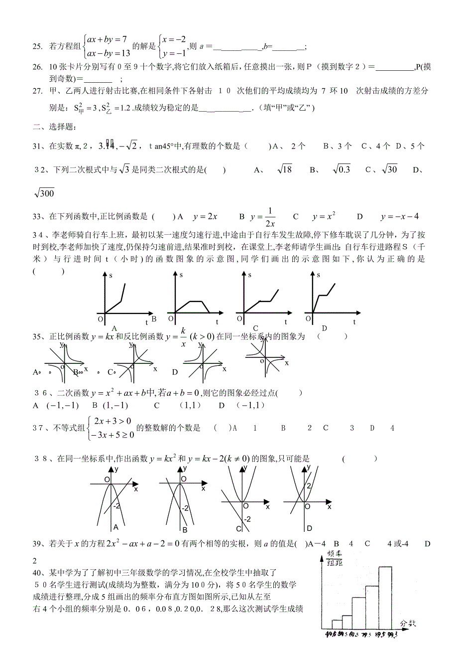 200考数学复习资料专题10代数总复习初中数学_第2页