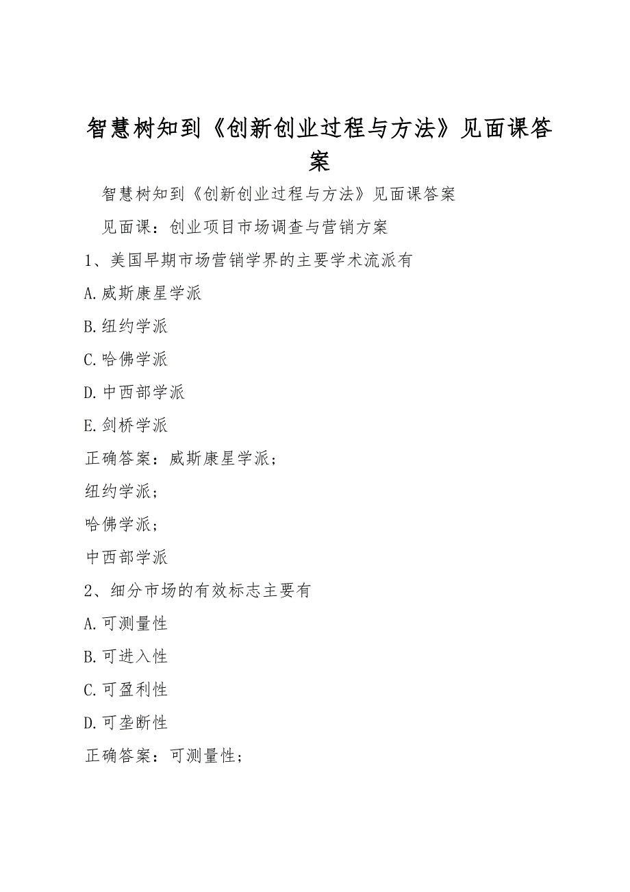 智慧树知到《创新创业过程与方法》见面课答案_第1页