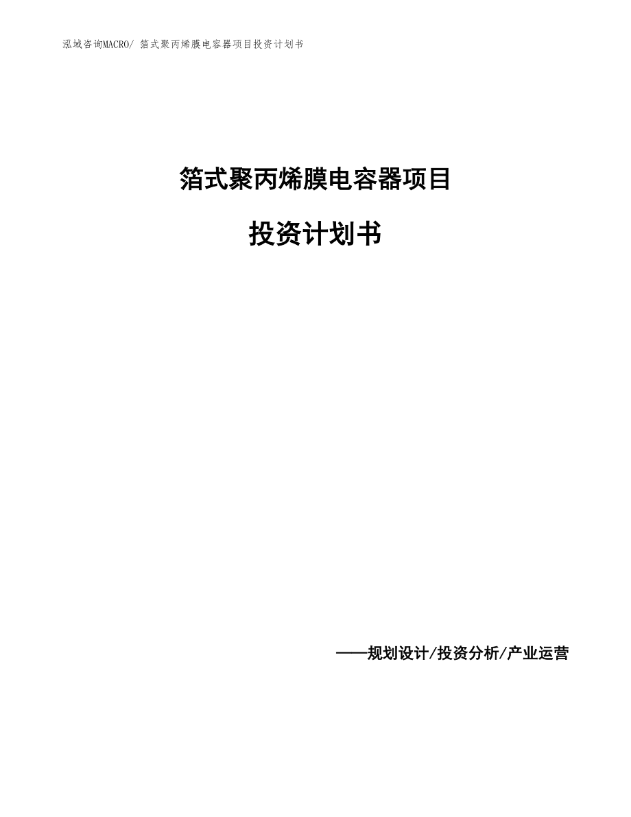 箔式聚丙烯膜电容器项目投资计划书_第1页