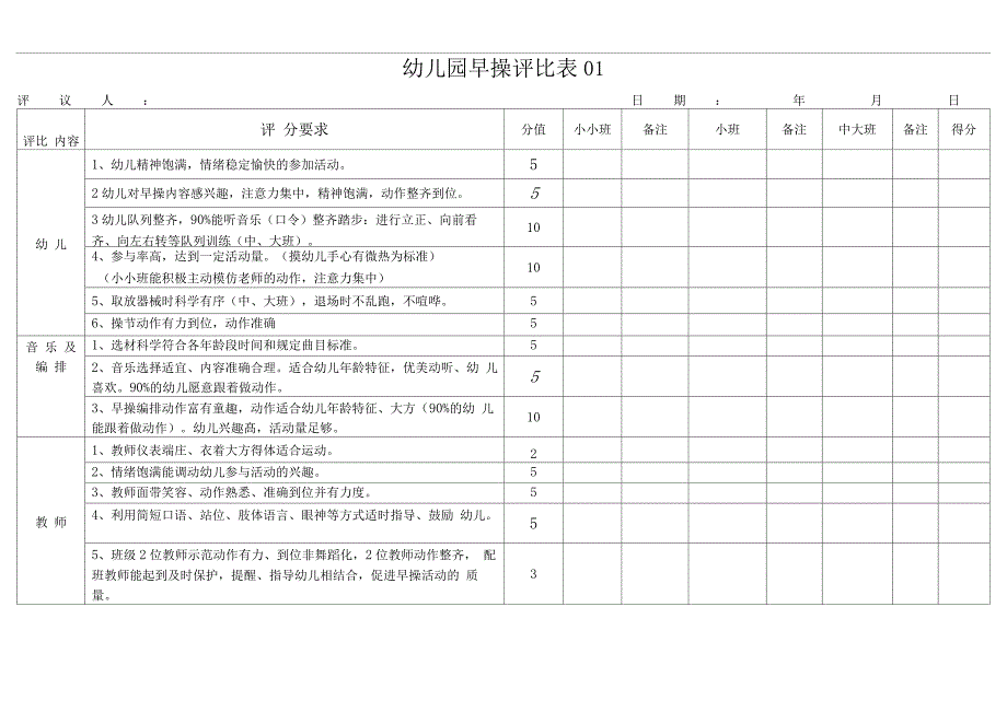 幼儿园早操评比表_第1页