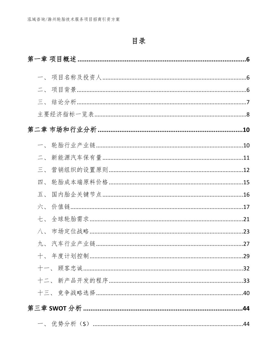 滁州轮胎技术服务项目招商引资方案模板参考_第1页