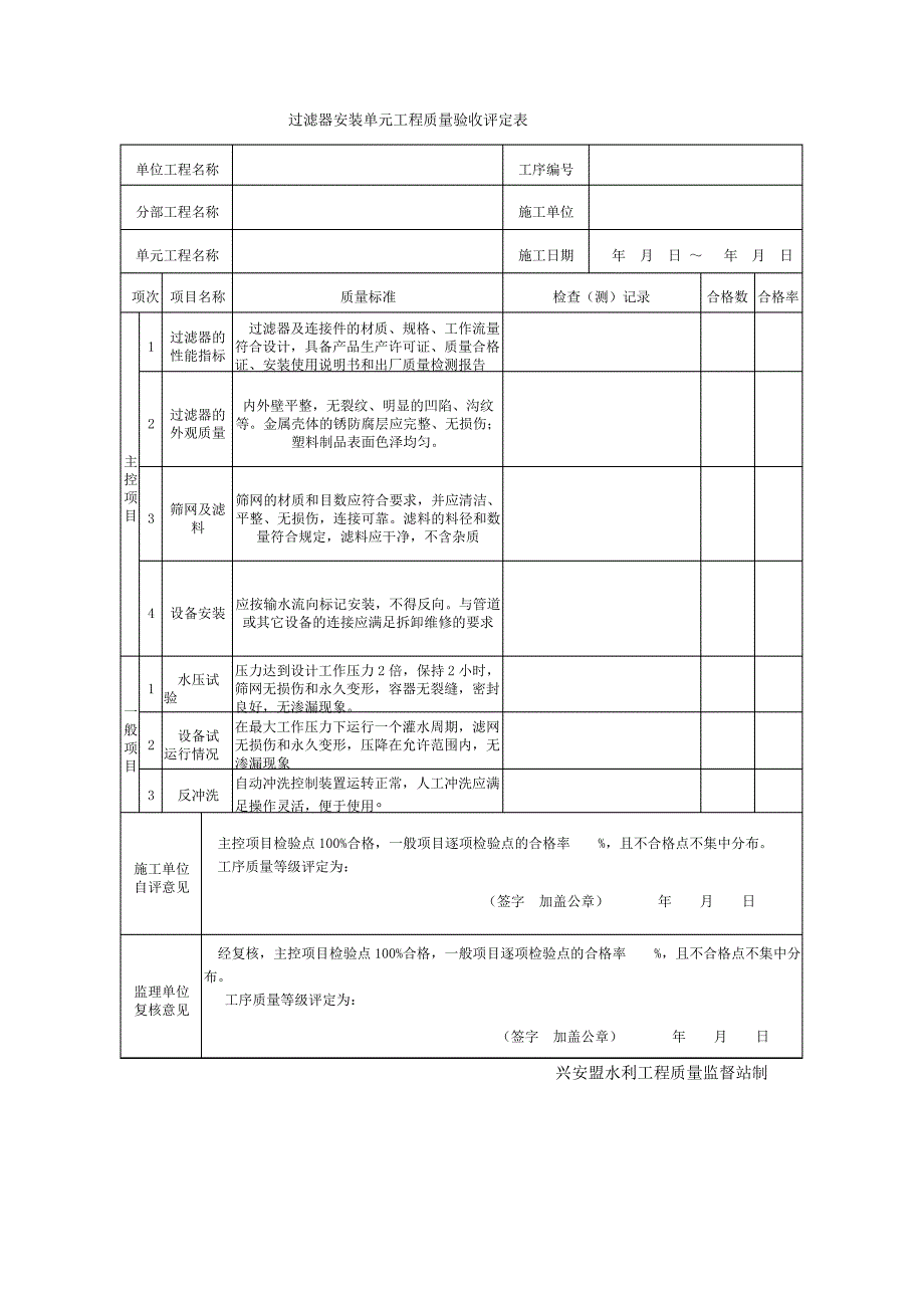 过滤器安装单元工程质量验收评定表_第2页