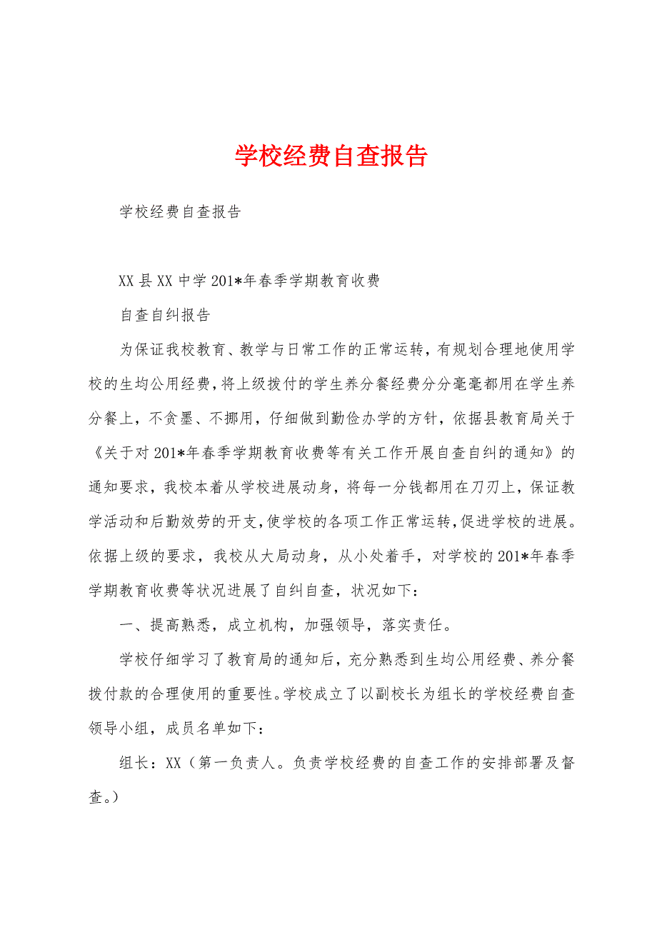 学校经费自查报告.docx_第1页