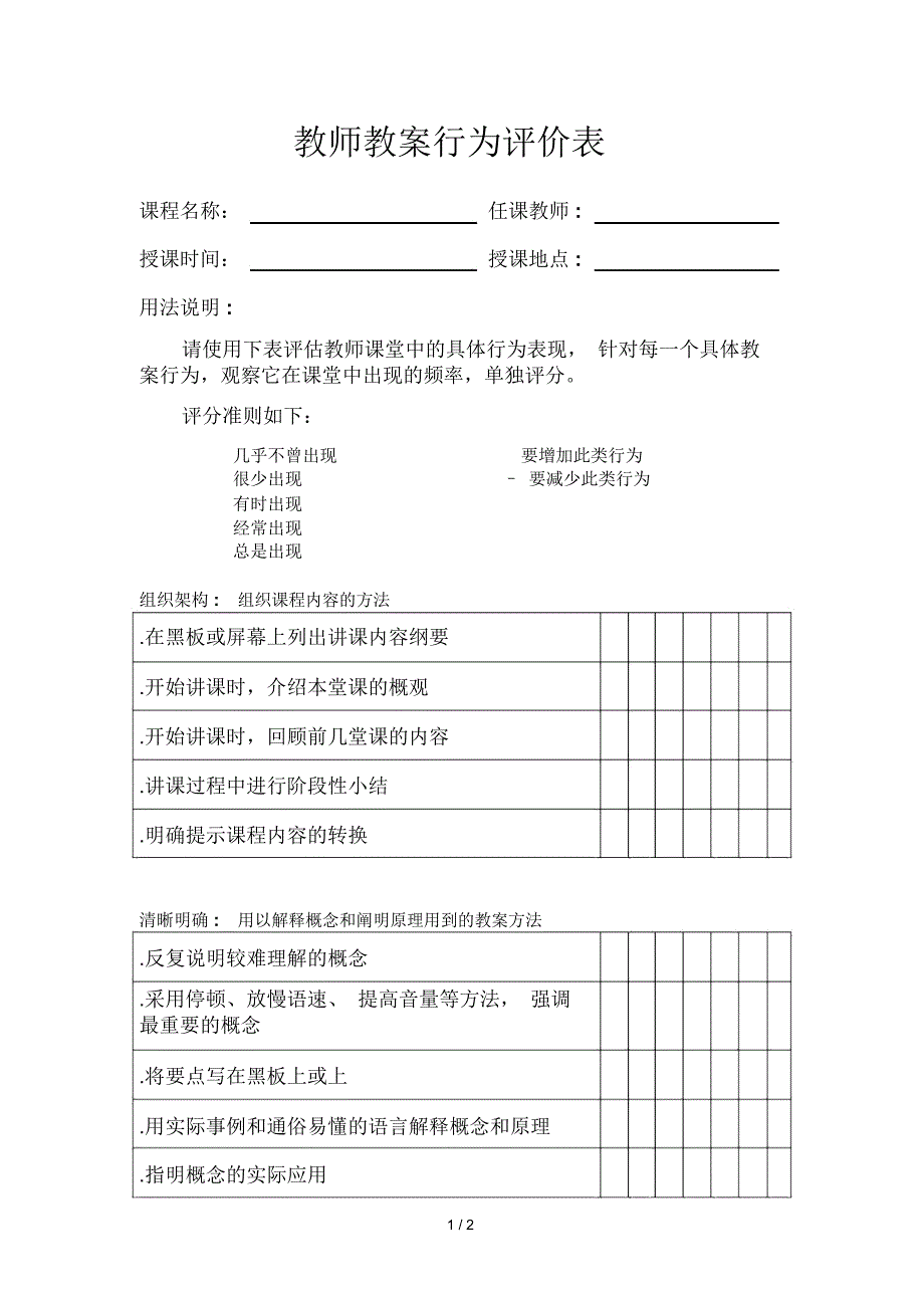 教师教学行为评价表_第1页