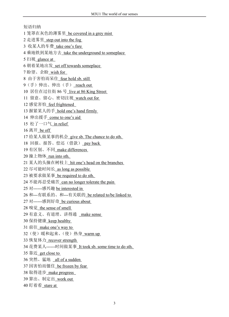 牛津意林高中英语模块三第一单元基础知识汇编(教师版)_第3页