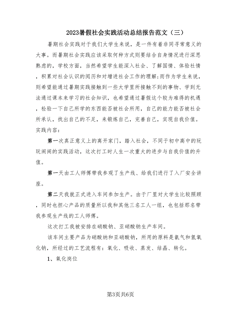 2023暑假社会实践活动总结报告范文（三篇）.doc_第3页