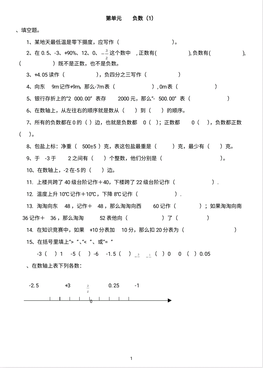 人教版六年级数学下册各单元练习题_第1页