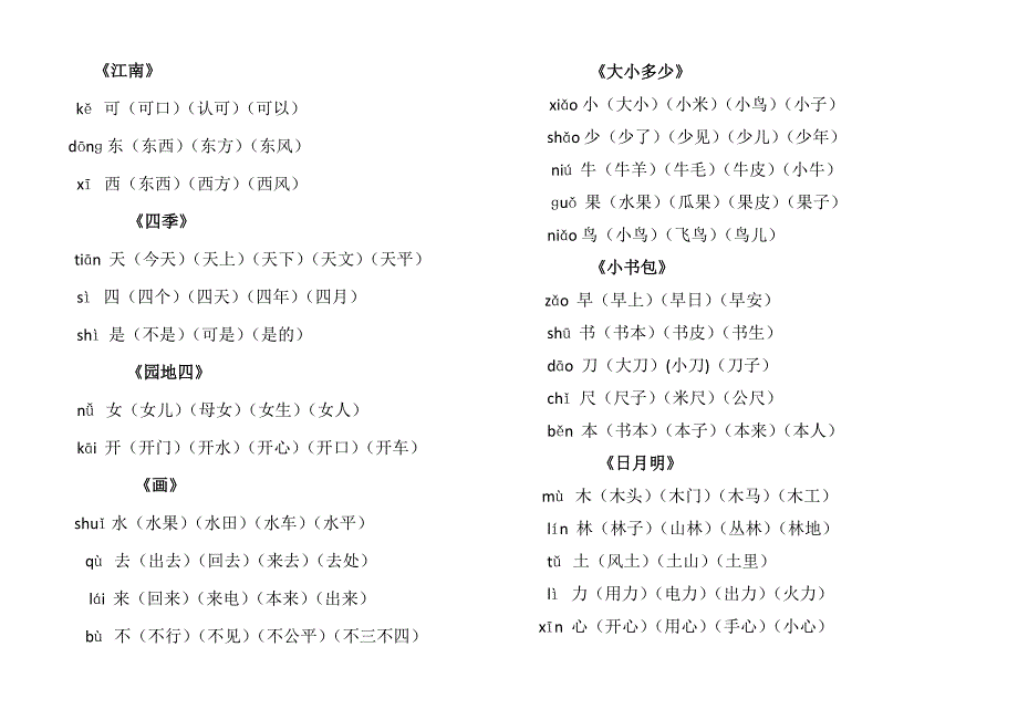 部编一年级上册语文写字表生字组词.docx_第2页