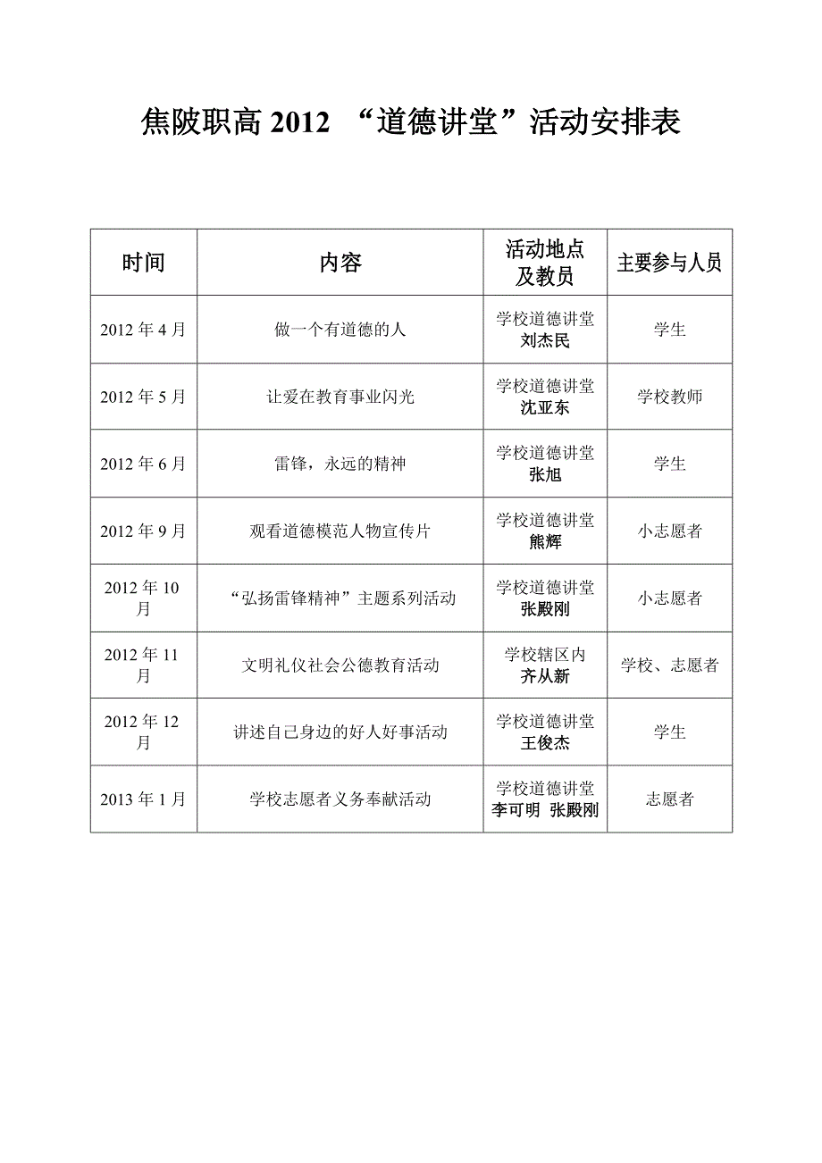 道德讲堂活动安排表.doc_第1页