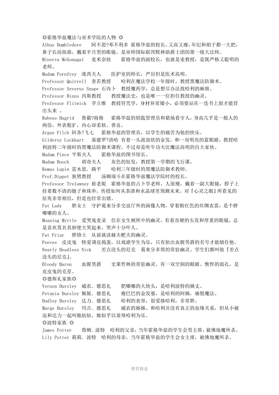 哈利波特小说中英对照表大全参考word_第1页