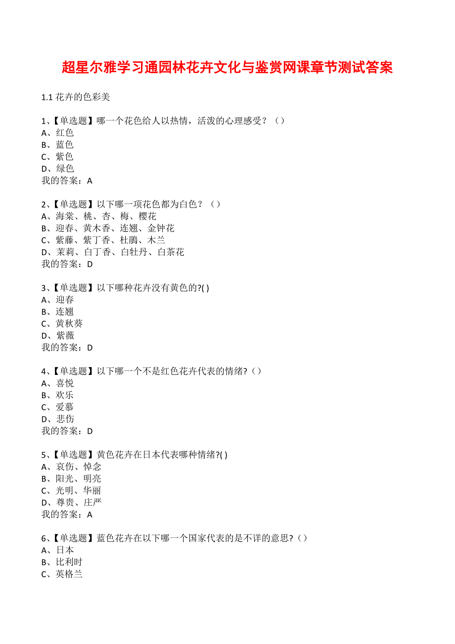 超星尔雅学习通园林花卉文化与鉴赏网课章节测试答案_第1页