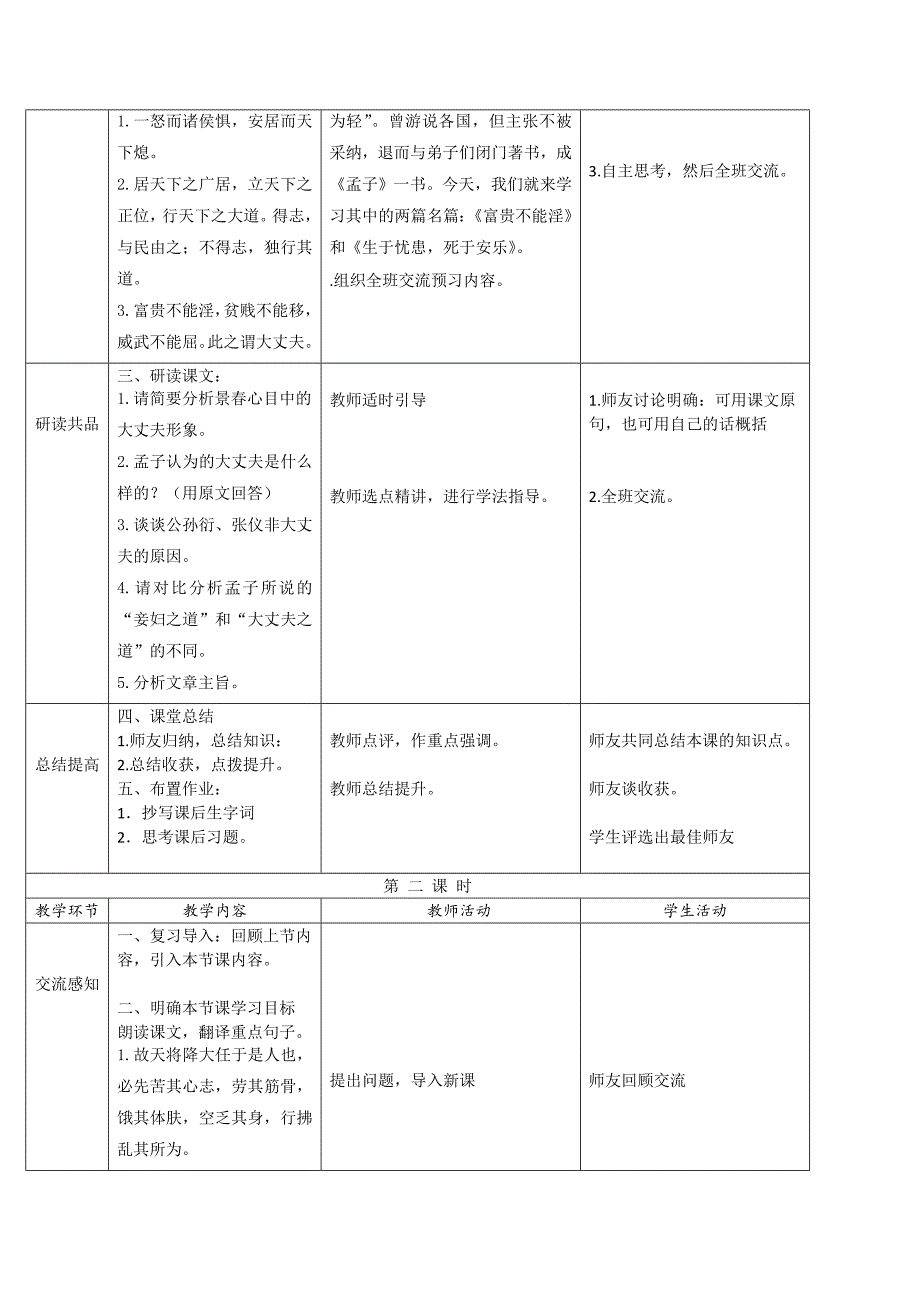 精品【人教版】八年级上册语文：第21课孟子二章互动式表格版教案_第2页