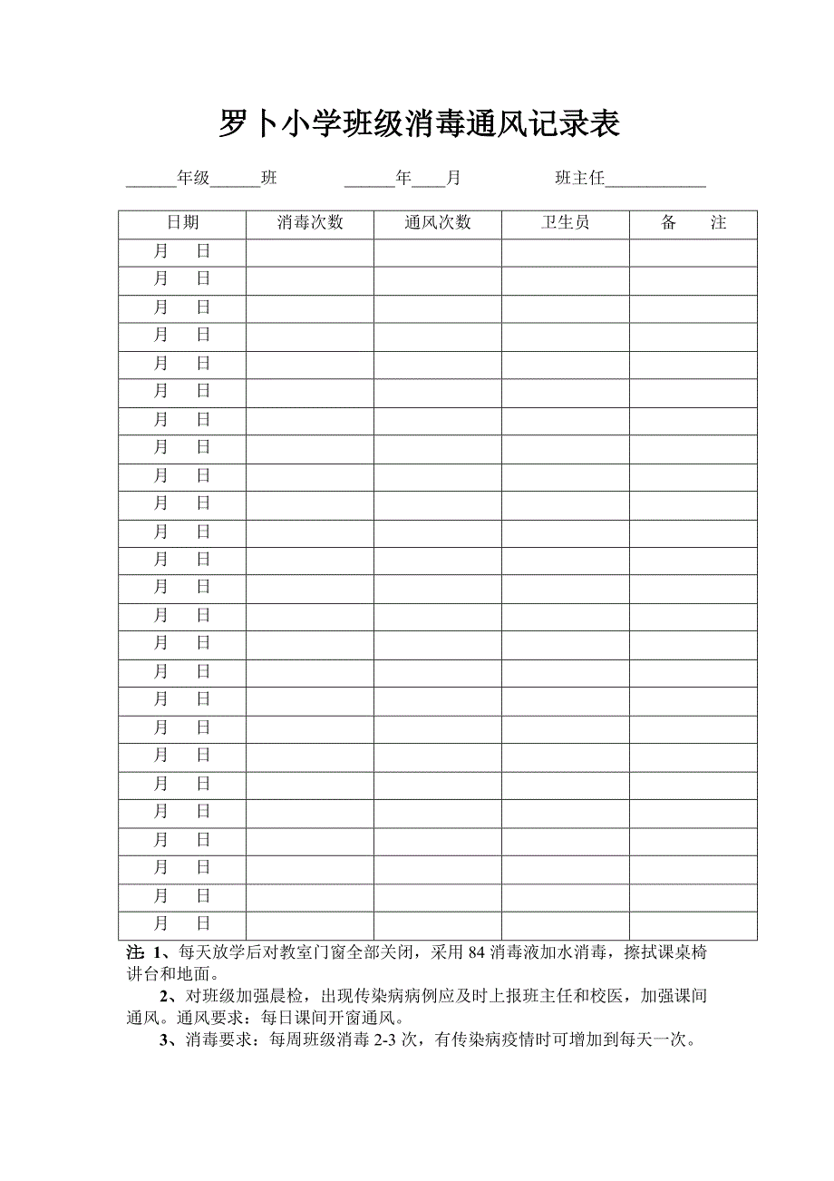 学校消毒通风记录表_第1页