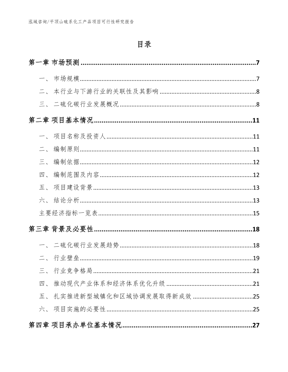 平顶山硫系化工产品项目可行性研究报告_范文参考_第1页