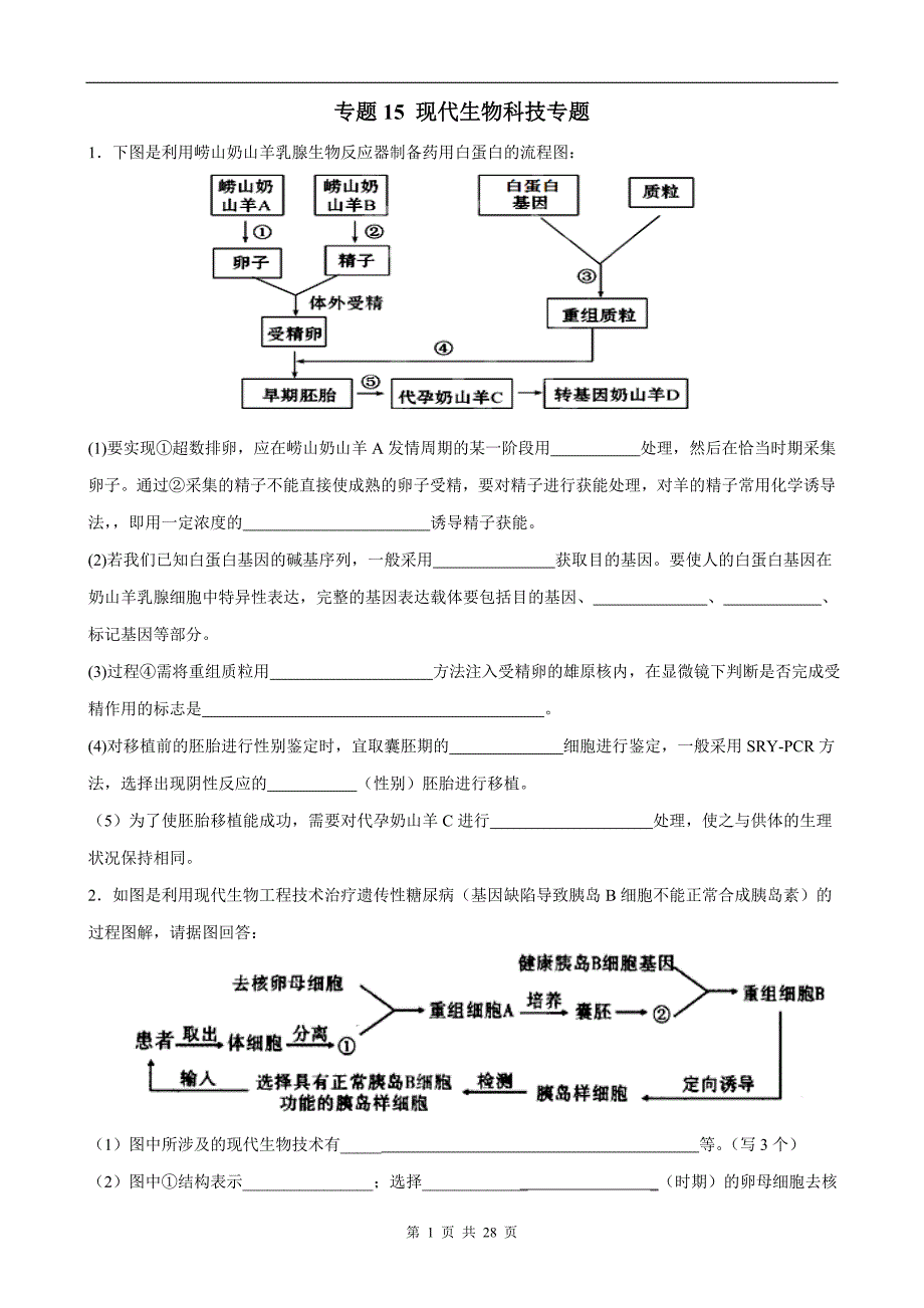 专题十五-现代生物科技专题_第1页