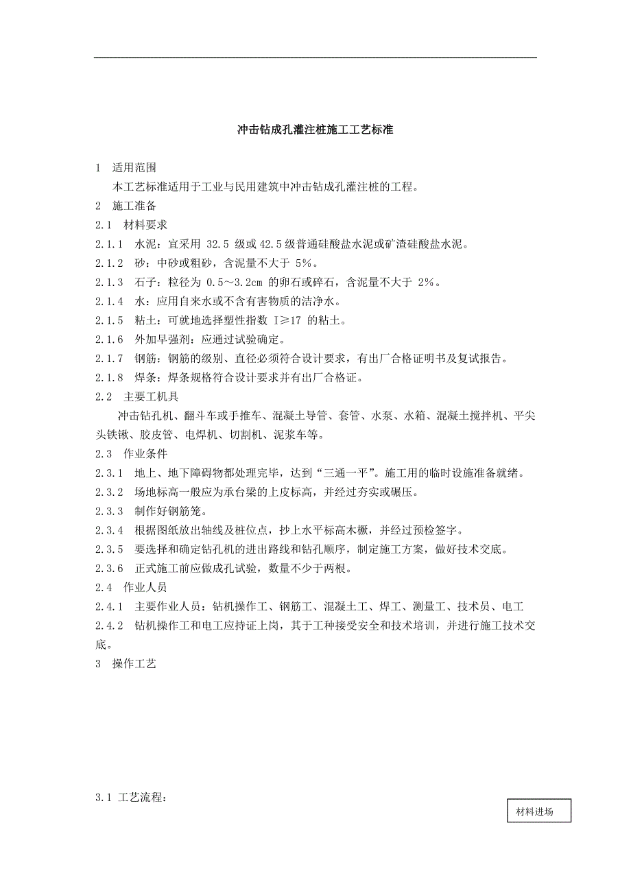 (精品)冲击钻成孔灌注桩施工工艺标准_第1页