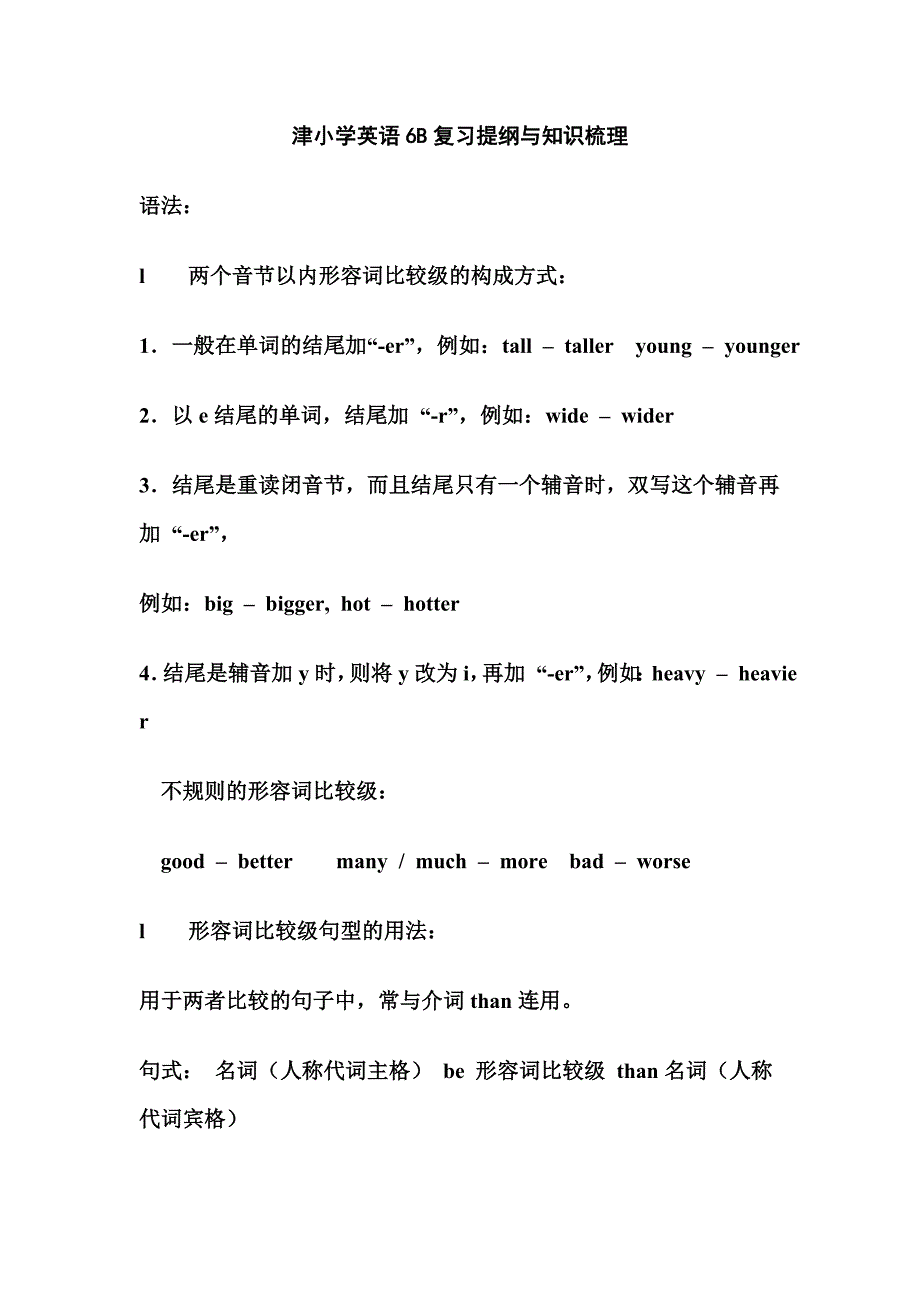 津小学英语6B复习提纲与知识梳理下_第1页