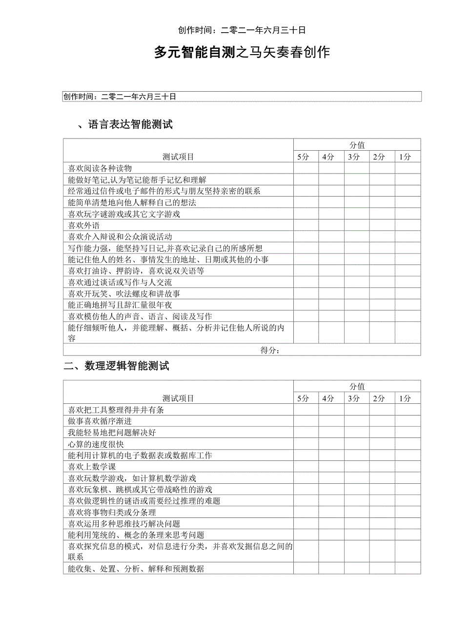 多元智能测试量表_第1页