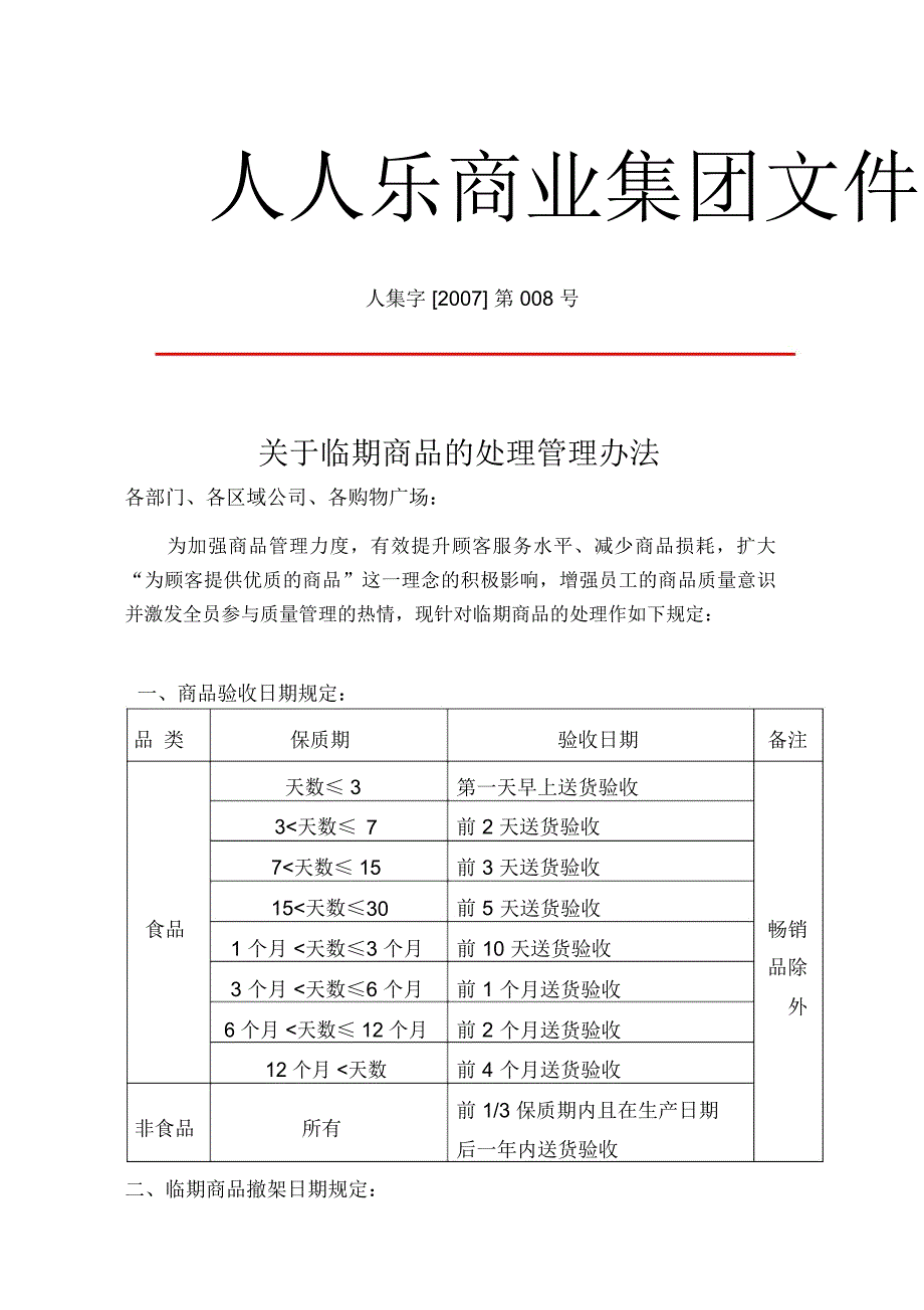 _关于临期商品的处理管理办法_第1页