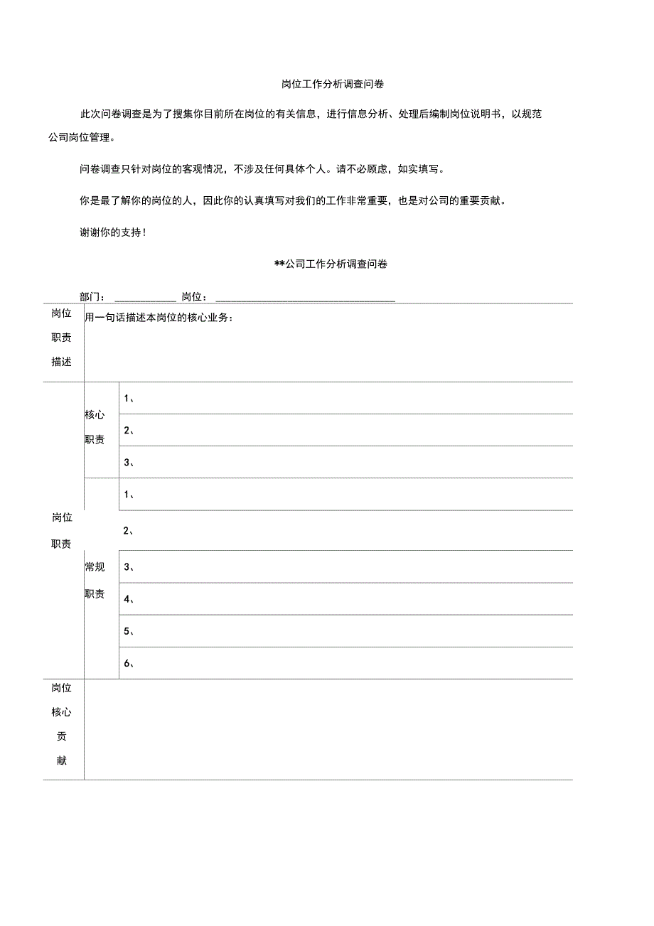 公司岗位工作分析调查问卷表(doc7页)_第1页