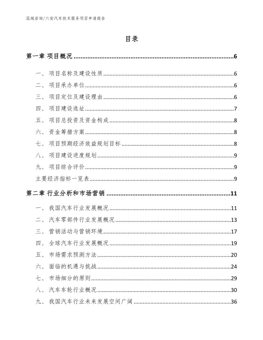 六安汽车技术服务项目申请报告【模板】_第1页