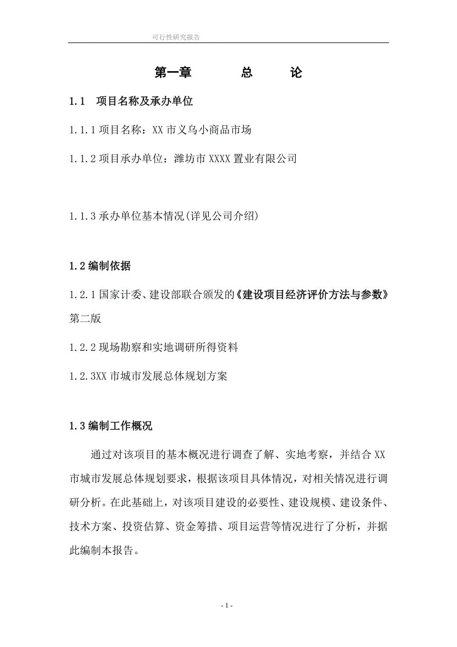 山东某市义乌小商品市场可行性研究报告_第1页