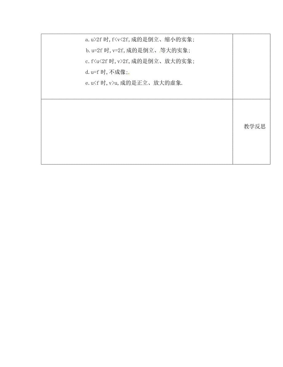 江苏省淮安市金湖县吕良中学八年级物理上册 第四章 第三节 探究凸透镜成像的规律教案1 苏科版_第5页