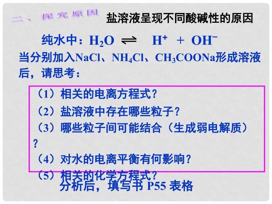 吉林省伊通满族自治县高中化学 第三章 水溶液中的离子平衡 3.3 盐类的水解课件 新人教版选修4_第5页