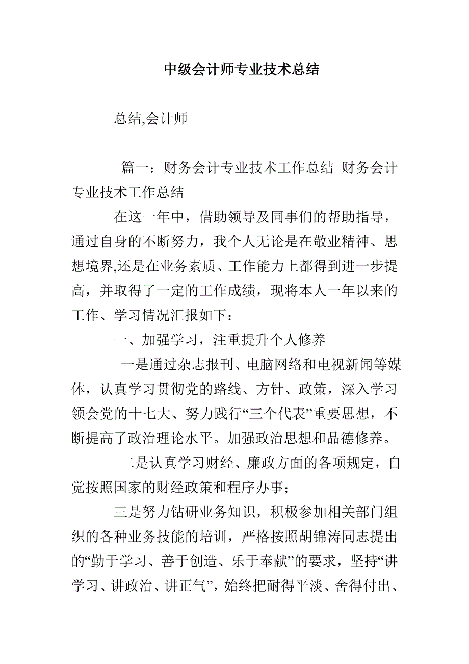 中级会计师专业技术总结_第1页