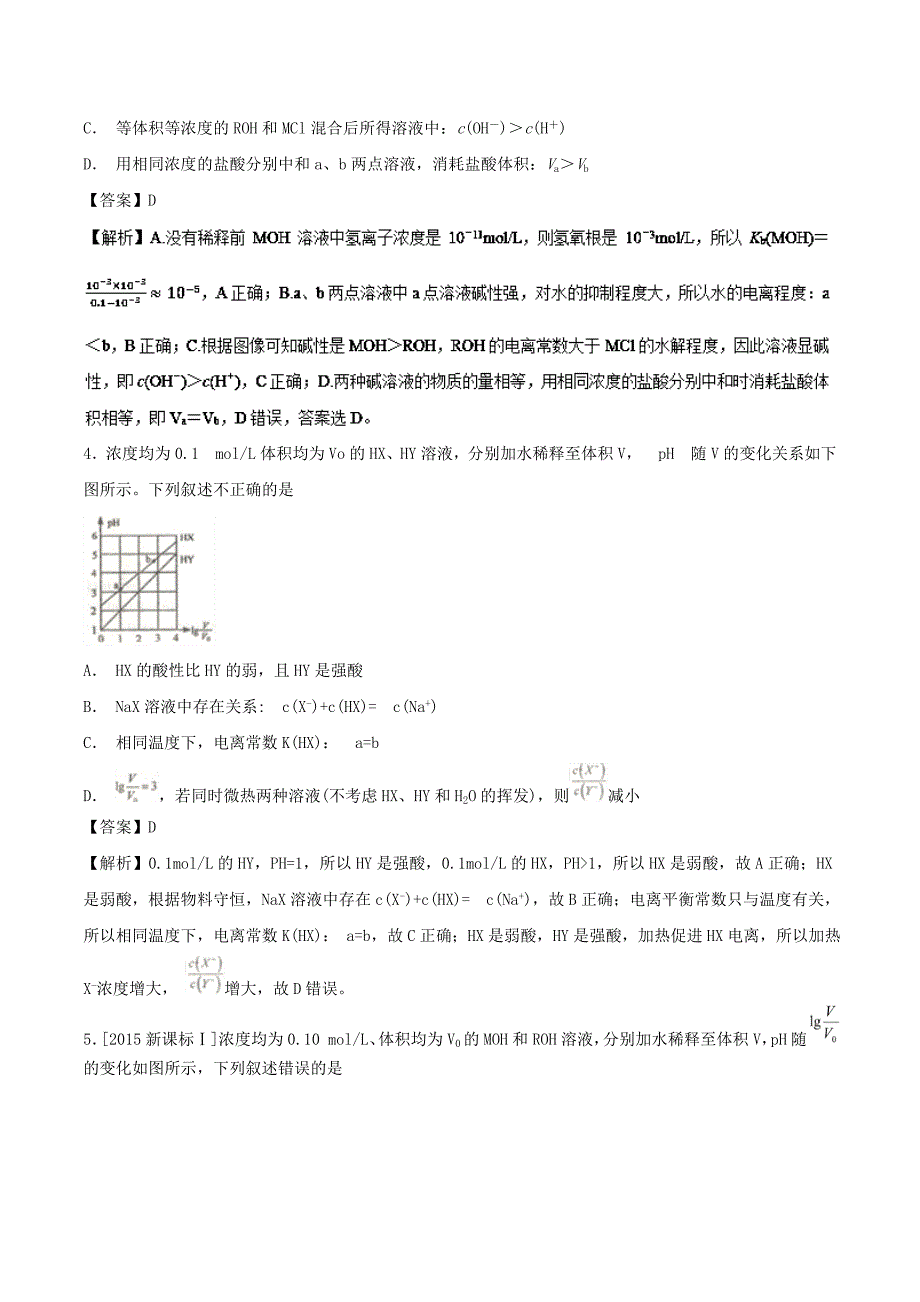 2019年高考化学 考点60 酸或碱溶液稀释曲线必刷题.doc_第3页