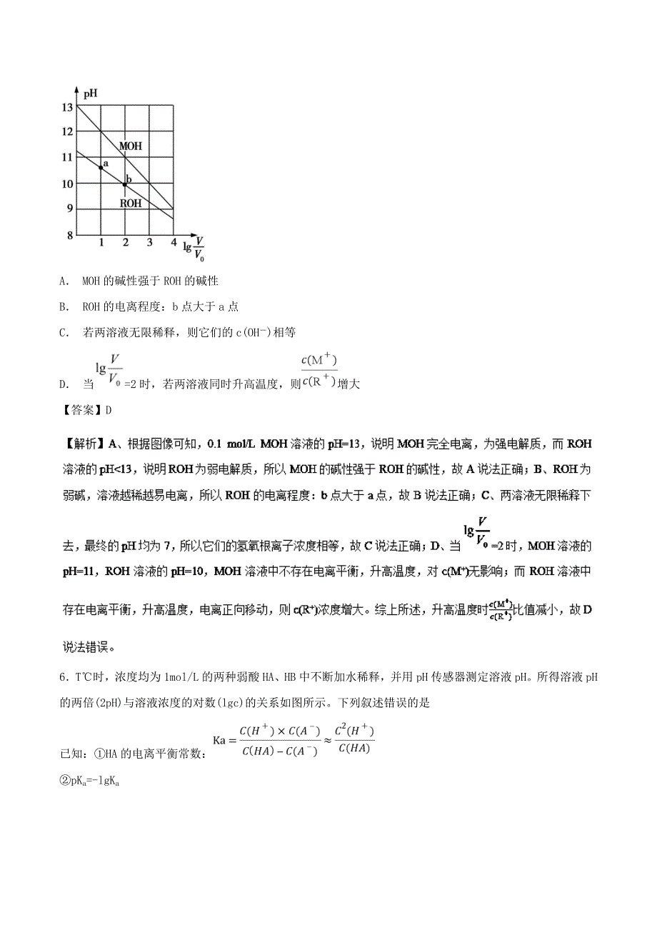 2019年高考化学 考点60 酸或碱溶液稀释曲线必刷题.doc_第4页