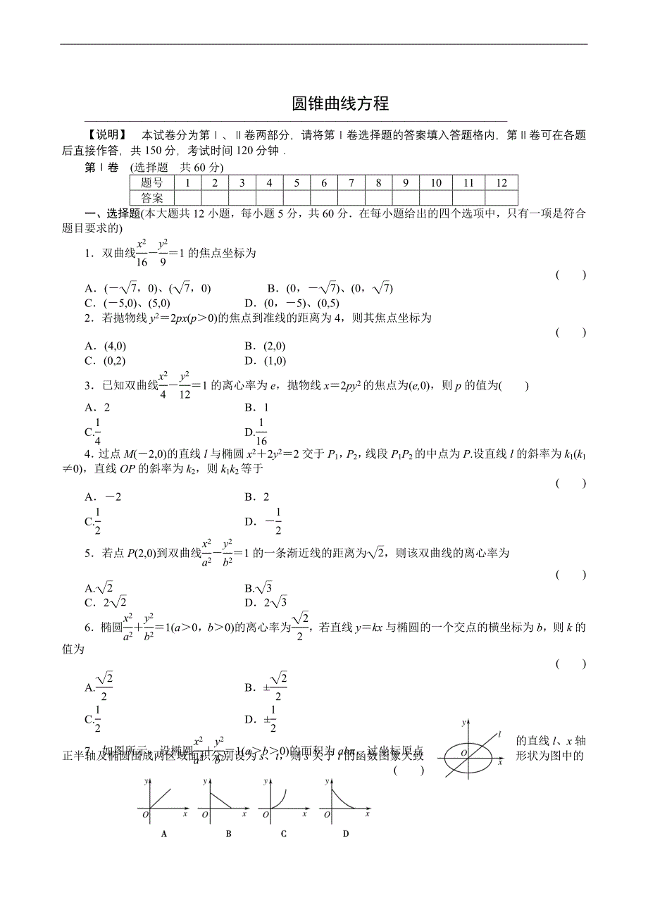 2011届高三一轮测试(文)8圆锥曲线方程(通用版).doc_第1页