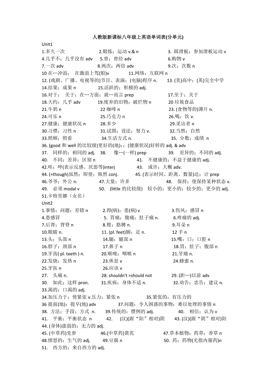 人教版新课标八年级上英语单词意思表_第1页