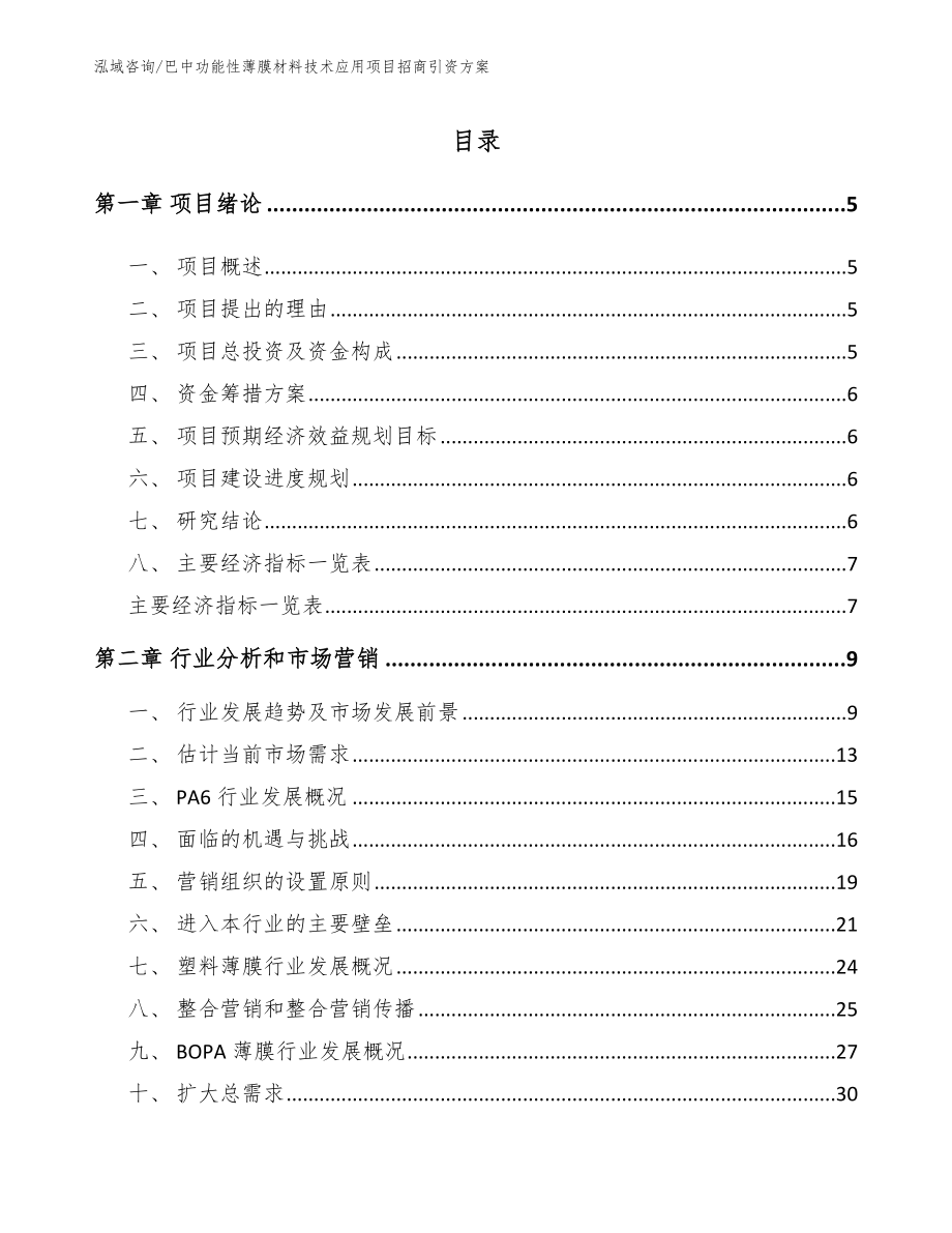 巴中功能性薄膜材料技术应用项目招商引资方案（模板范本）_第1页