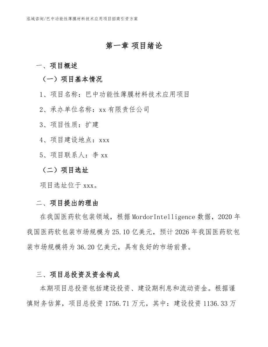 巴中功能性薄膜材料技术应用项目招商引资方案（模板范本）_第5页