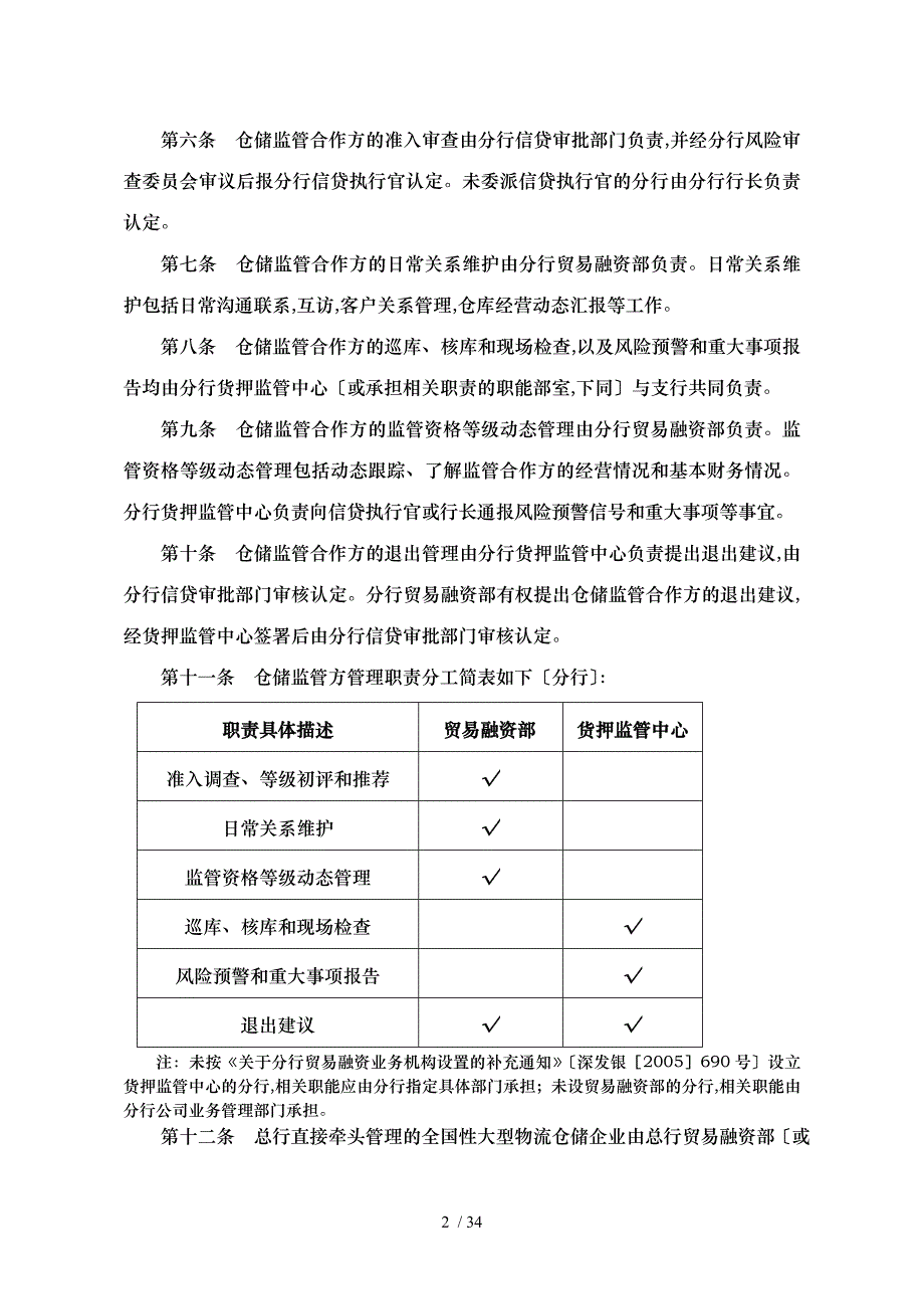 深圳发展银行动产与货权质押授信业务仓储监管合作方管理办法_第2页