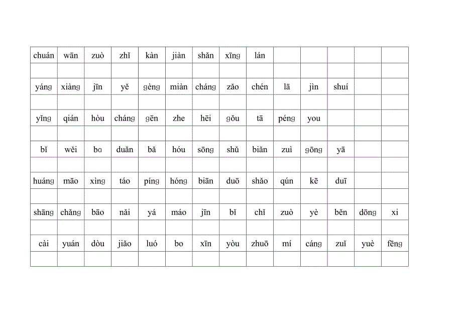 人教版一年级上册生字表1(拼音)_第4页