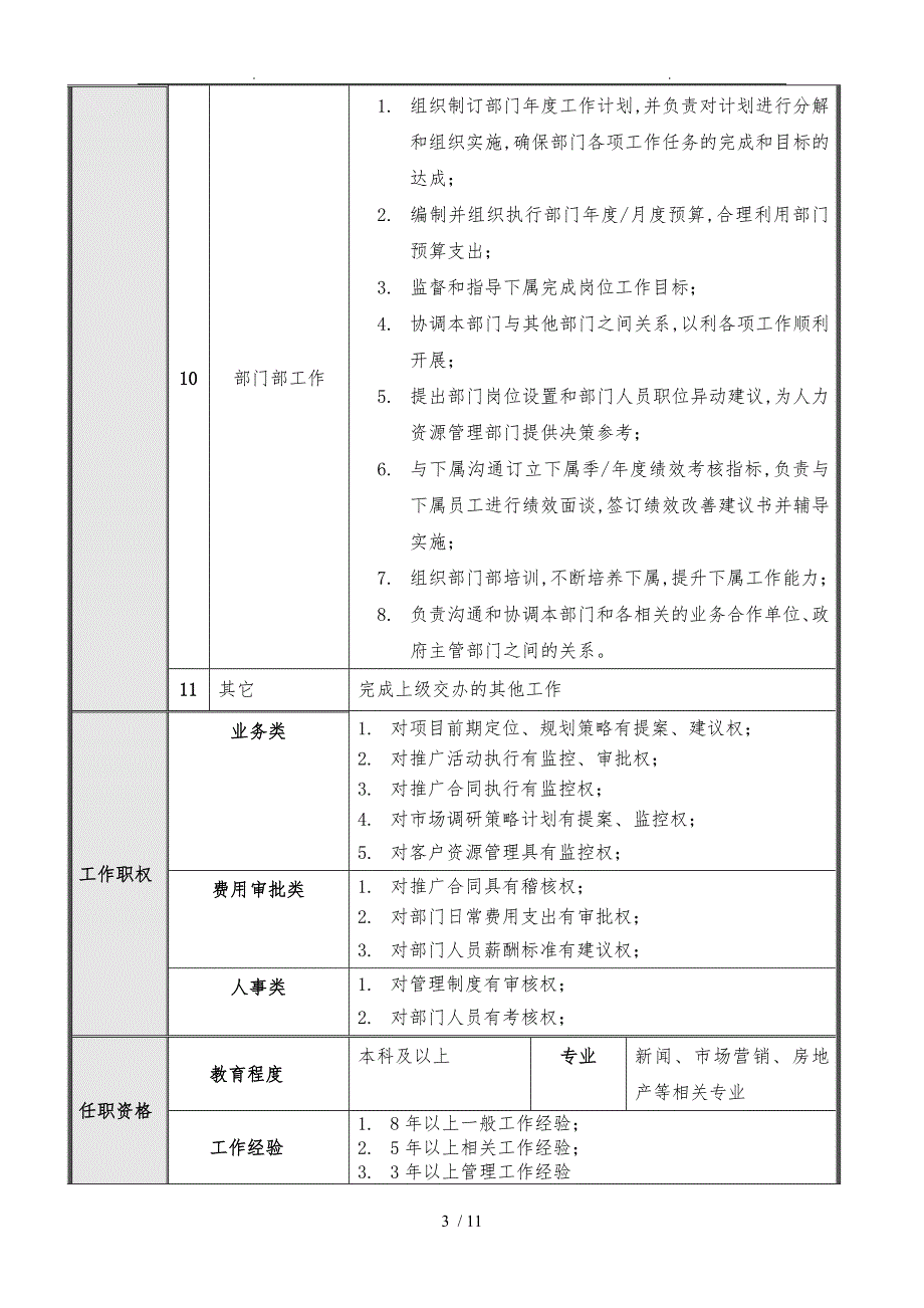 项目公司市场部岗位说明书_第3页